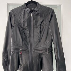 Perfect condition Bebe Sleek Black Leather peplum Jacket - Medium